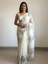 ArtEastri Handloom Cream Black Bird Print Saree