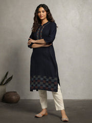 Navy Kantha Cotton Kurta
