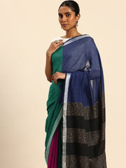 ArtEastri Green, Magenta & Blue Handloom Cotton Sequins Saree