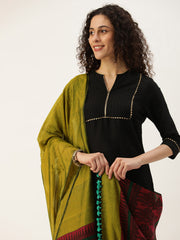 Mustard Magenta Baluchari Silk cotton Dupatta