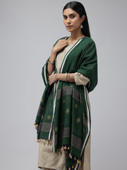 Bottle Green Mul cotton Jamdani Dupatta