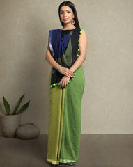 Colour block Cotton Saree with pompoms