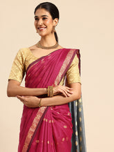 Magenta & Grey Zari Buti Silk Cotton Saree with blouse piece