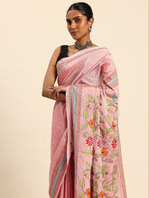 ArtEastri Light Pink Art Silk Kantha Stitch Saree With Blouse Piece