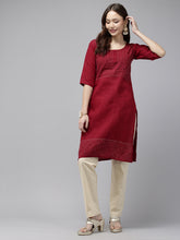 Maroon Kantha Cotton Kurta