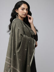 Grey Cotton Handloom Jamdani Dupatta with Pompoms