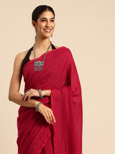ArtEastri Maroon Magenta Solid Cotton Saree with Blouse piece