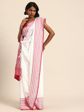 ArtEastri White Red Cotton Saree with Blouse piece