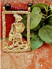 Maroon Handmade Large Dokra Pitcher Man Pendant Jewellery