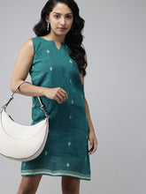 Teal Cotton Handloom Dress