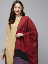 Red Black Colourblock Handloom Cotton Sequins Dupatta