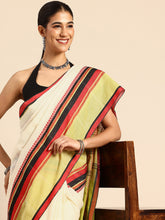 ArtEastri White Green Red Cotton Saree with Blouse piece