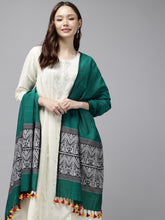 Green White Silk Cotton Assamese Dupatta