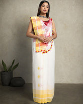White Red Diamond Jamdani Cotton Saree