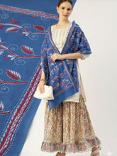 Blue Pink floral Cotton Kantha Stole