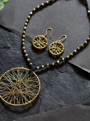 Black Round Jaali Tribal Pendant Set Jewellery