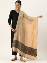 Beautiful Beige & Black Baluchari Silk Cotton Dupatta