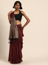 ArtEastri Maroon Solid Cotton Saree with Blouse piece