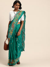 ArtEastri Green Art Silk Kantha Saree with Blouse piece
