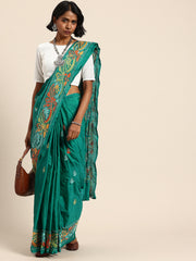 ArtEastri Green Art Silk Kantha Saree with Blouse piece