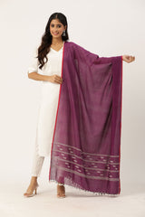 Purple & White Jamdani Mul Cotton  Dupatta