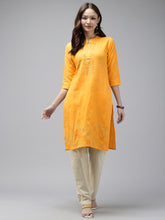 Yellow Kantha Cotton Kurta