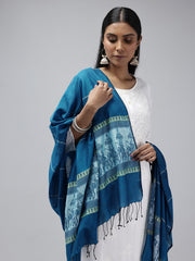 Blue White elephant Motif Cotton Baluchari dupatta Handloom