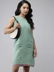 Green Cotton Handloom Dress