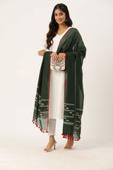 Handwoven Jamdani Mul Cotton Dupatta with tassels