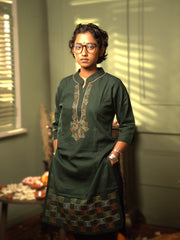 Dark Green Kantha Cotton Kurta