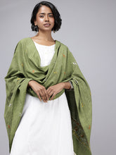 Olive Green Kantha Stitch Cotton Dupatta