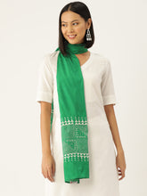 Green and white Kantha Silk Stole