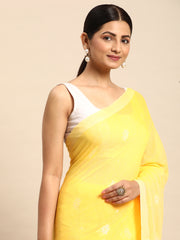 Yellow White Buti Cotton Saree