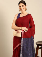 Maroon Navy Sequins Cotton Saree