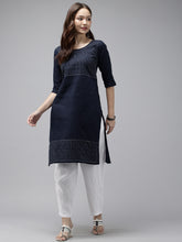 Navy Kantha Cotton Kurta