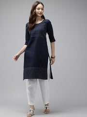 Navy Kantha Cotton Kurta