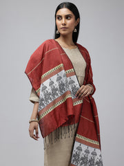 Red White Elephant Artsilk Baluchari dupatta Handloom