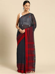 Navy & Orange Cotton Handloom Assamese Saree