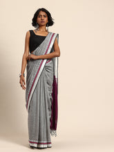 ArtEastri Handloom Grey Purple Cotton Kantha Saree