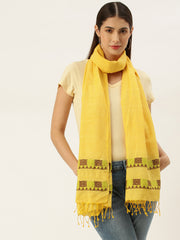 Yellow Brown Cotton Eri Silk Stole