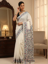 ArtEastri Handloom White Silk Kantha Saree with Blouse piece
