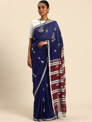 Blue & Red Handloom Cotton Jamdani Saree
