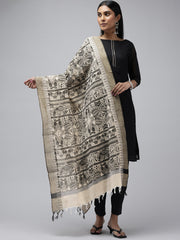Black Madhubani Jacquard Cotton Print Dupatta