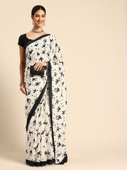 Cream Pure cotton Printed Saree with blouse piece