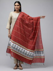 Red White Elephant Artsilk Baluchari dupatta Handloom