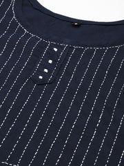 Navy Kantha Cotton Kurta