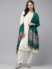 Green White Silk Cotton Assamese Dupatta