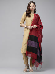 Red Black Colourblock Handloom Cotton Sequins Dupatta