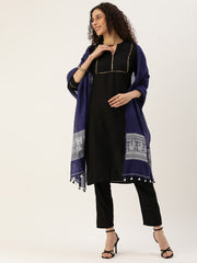 Indigo White Baluchari Silk cotton Dupatta