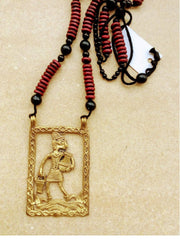 Maroon Handmade Large Dokra Pitcher Man Pendant Jewellery